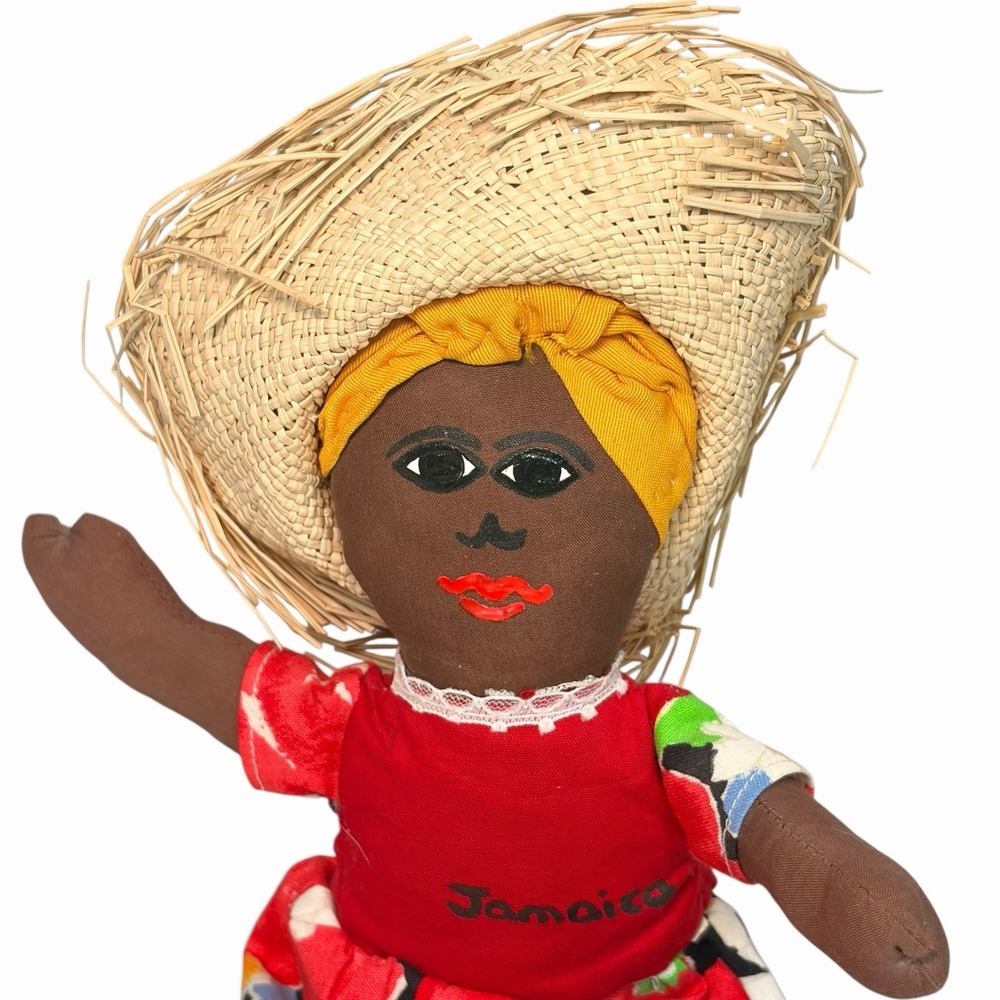 VTG Handmade Jamaican Cloth Rag Doll Folk Art Figure Caribbean Souvenir Colorful